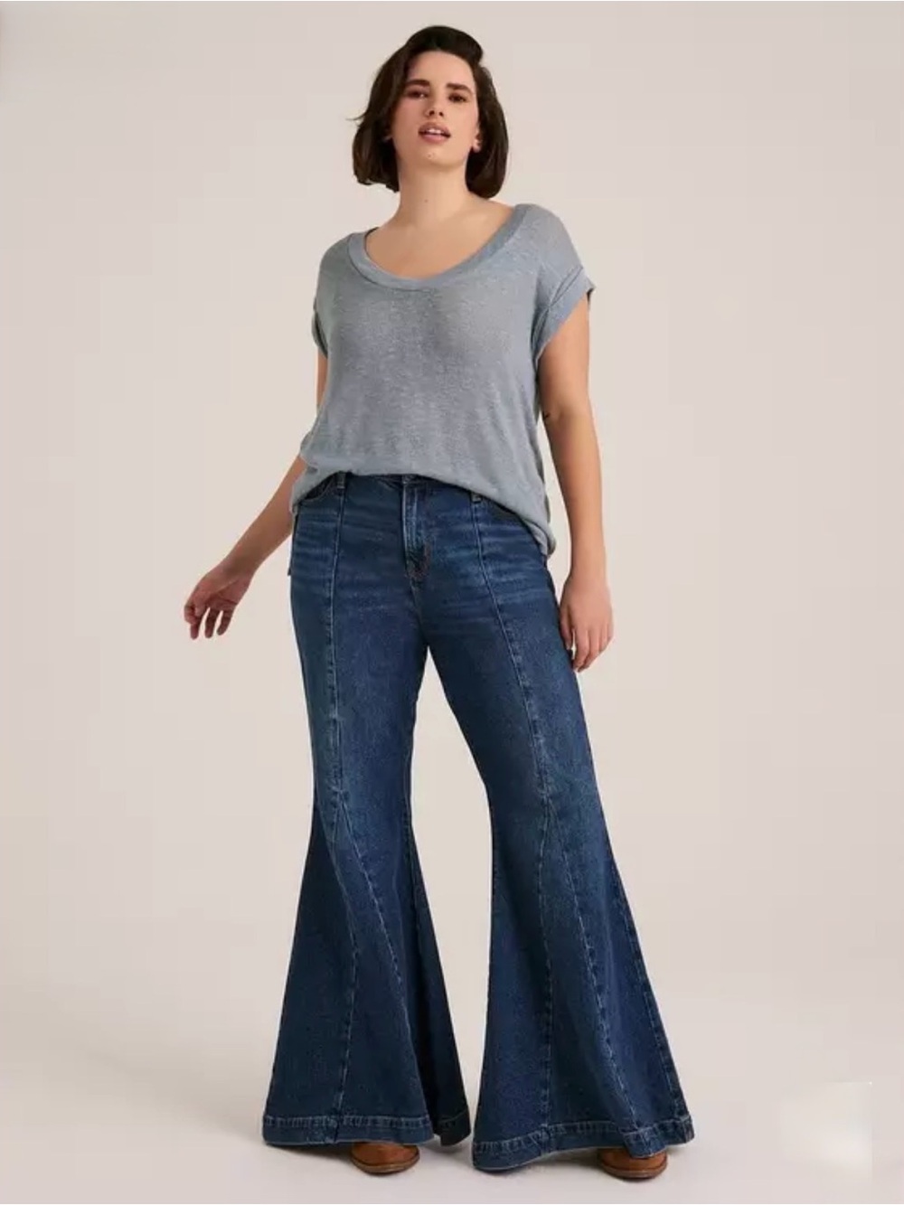 Festi Plus Size Dark Blue High Rise Super Flare Seamed Jeans